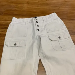 Y2K Bailey's Point Flare Leg Cargo Pants Womens Size 6 Button‎ Fly Cream Utility thumbnail 2