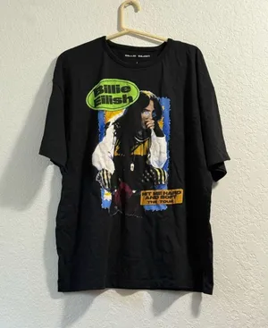 Women's Billie Eilish Tour Oversized Short Sleeve Graphic T-Shirt Black L thumbnail 1
