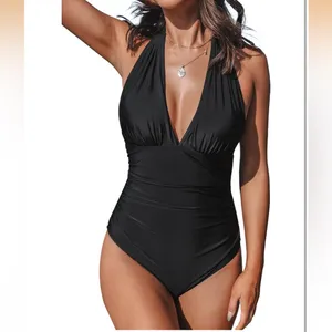 Cupshe Black Plunge Halter One-Piece Swimsuit thumbnail 5