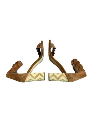 Jeffrey Campbell LIndsay Sandals Suede Camel Block Heel Retro Size 7 Women's thumbnail 11