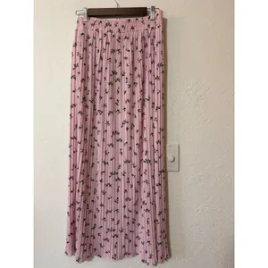 Coquette Cottagecore Pink Floral Maxi Skirt M Fairycore Boho Ditsy Pleated Long thumbnail 2