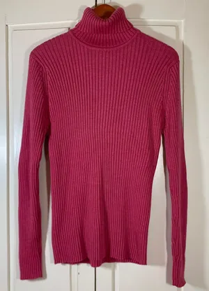 LL Bean Pink 100% Merino Wool Ribbed Turtleneck Sweater XL Regular 0RH25 Preppy thumbnail 1