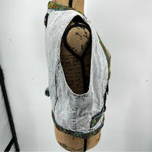 Don't Stop Denim Vest Womens M Blue Acid Wash Southwestern Boho Vtg 90s Artsy‎ thumbnail 5