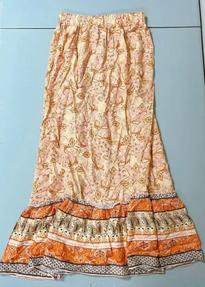 Orange Floral Paisley Boho Bohemian Maxi Skirt Bottoms Size S 🌻✨ thumbnail 1