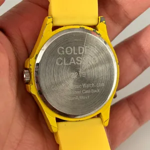 Golden Classic Crystal Bezel Yellow Dial Silicon Strap Women’s Watch Working thumbnail 7