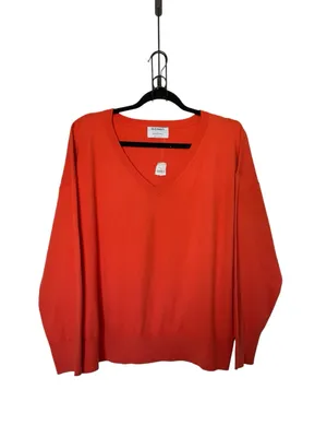 Old Navy Women Large Orange So Soft Loose V Neck‎ Sweater Normcore Minimalist thumbnail 2