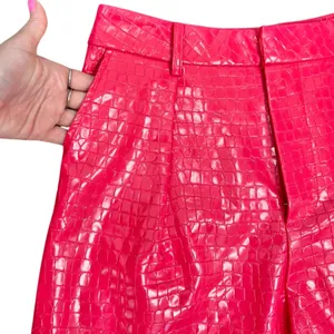 7 For All Mankind Hot Pink Vegan Leather Crocodile Crop Top Shorts Set M NEW Tag thumbnail 7