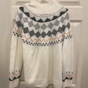 Vince Camuto Womens Medium Ivory Fair Isle‎ Mock Neck Pullover Sweater Knit thumbnail 4