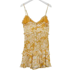 Hello Molly On The Moon Yellow White Floral Spaghetti Strap Mini Dress Small thumbnail 6
