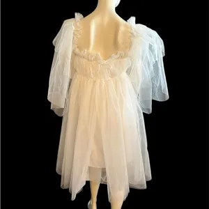 Beautiful Babydoll On or Off Shoulder Short Wedding Dress White L-XL NWT thumbnail 6