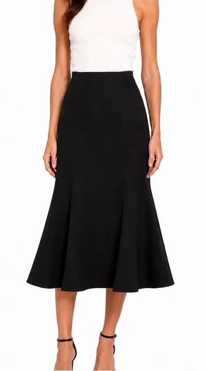 Anthropologie Black Linen Blend Fluted Midi Skirt XS Quiet Luxury Mermaid Office thumbnail 1