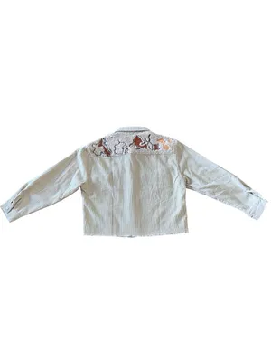 $80 NWT blue b Cream Embroidered Corduroy Fray Edge Western jacket M thumbnail 5