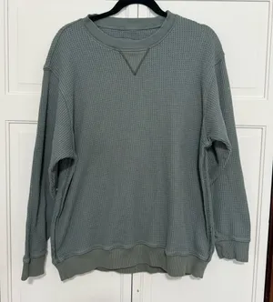 Aerie green waffle knit pullover sweatshirt size small thumbnail 1
