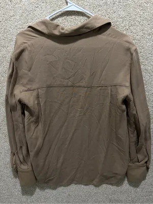 Vince button down shirt long sleeve small tan brown neutral capsule minimal FLAW thumbnail 2