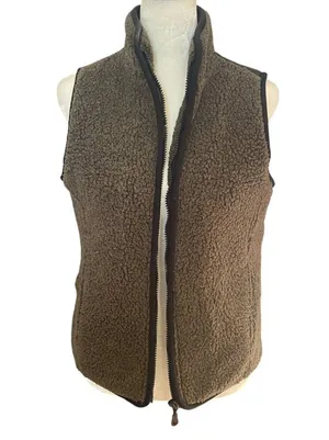 gray and black sherpa sleeveless zip up vest women's size small thumbnail 7