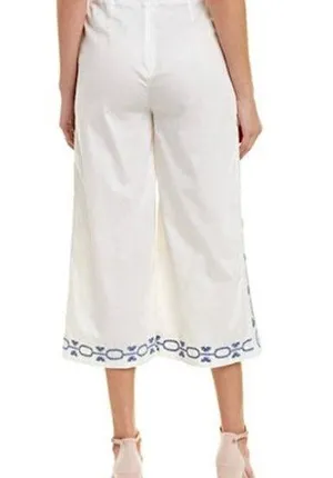New Foxiedox Embroidered Cropped Pants Spellgirl Culottes White Blue Size Medium thumbnail 5