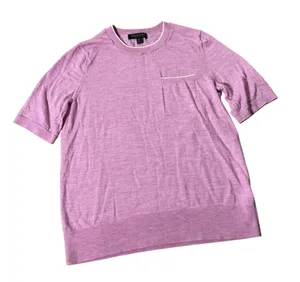 Banana Republic Merino Wool Short Sleeve Sweater Womens M Purple Tipped Pocket thumbnail 1