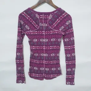 OP S Tribal Snowflake Waffle Long Sleeved Top in Purple thumbnail 2