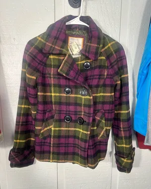 Aeropostale Y2K Plaid Wool Pea Coat Size Small EUC thumbnail 1