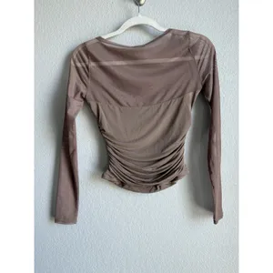 Abercrombie & Fitch Draped Ruched Top Size XS Sheer Mesh Panel Long Sleeve thumbnail 2