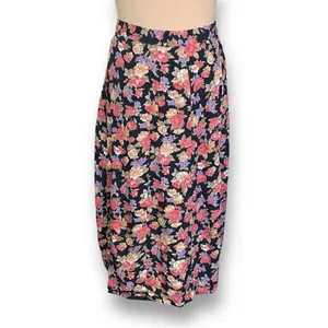 Vintage 90s Maxi Skirt Dark Floral Black Pink Cottagecore‎ Button Down XL thumbnail 5