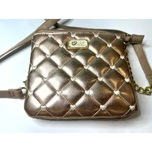 Luv Betsey Johnson rose gold quilted crossbody purse bag metallic hearts chain thumbnail 4