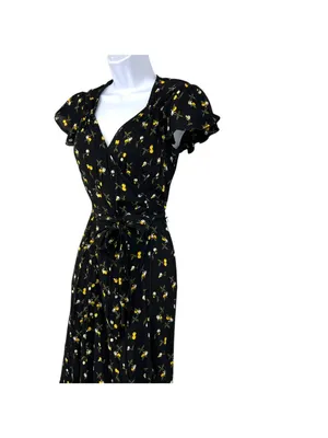 Dollz & Dames Cherry Sweetheart Wrap Dress Black Yellow Size XS Retro Pin-up thumbnail 5