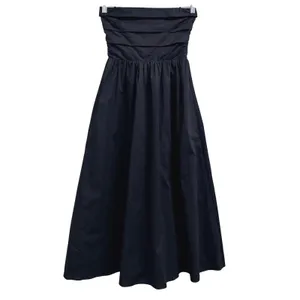 WAYF Olivia Midi Dress Women‎ XS Black Pleated Convertible Strapless Cotton -NEW thumbnail 3