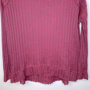 Free People Clarissa Mock Neck Ribbed‎ Burgundy Sweater Size S thumbnail 8