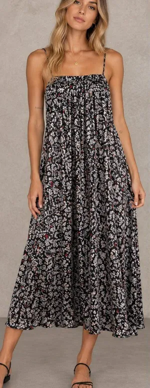 ZARA Satin Floral Sleeveless Midi Dress Size Medium thumbnail 1