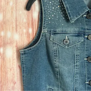 Style & Co Petite Western Festival Rhinestone Jewel Studded Denim Vest Size MP thumbnail 4