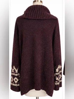 Free People Ragnar Fair Isle Oversized Wool Blend Cowl Neck Sweater Burgundy thumbnail 3