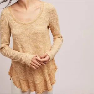 Anthropologie Saturday Sunday Waffle Knit Top Thermal Ruffle Split Back Fall thumbnail 7