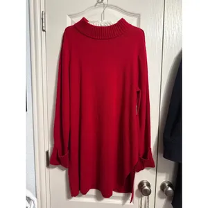 Chicos Red Tunic Sweater Side Slit Winter Holiday Office Minimalist Preppy thumbnail 2
