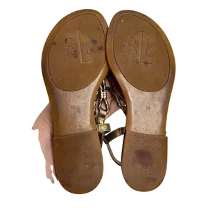 Lauren Ralph Lauren Metallic Bronze Braided Strappy Thong‎ Sandals Size 6B thumbnail 8