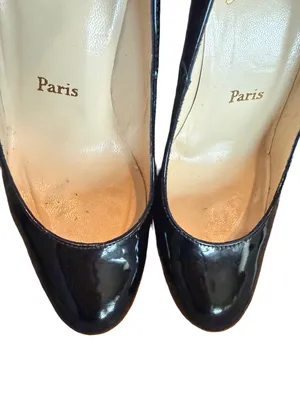 Christian Louboutin Black Patent Leather Round Toe Wedge Pumps Size 6 Women's thumbnail 14
