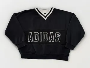 Adidas Sweater Womens Size XL Pullover V Neck Collegiate Stripe Knit Logo Black thumbnail 1