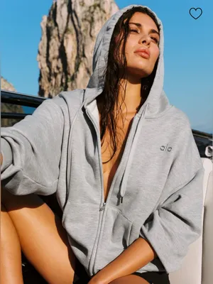 ALO Yoga NWT Accolade Full Zip Hoodie Athletic Heather Grey Relaxed Fit Size L thumbnail 1