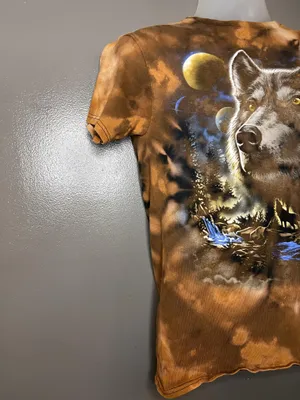 Wolf Tie Dye Womens S Multicolor Crew Neck Short Sleeve Graphic Nature thumbnail 3