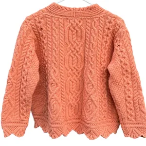 Like New Aran Crafts Merino Wool Cable Knit Crop Lngth Scallop Hem Sweater Large thumbnail 9