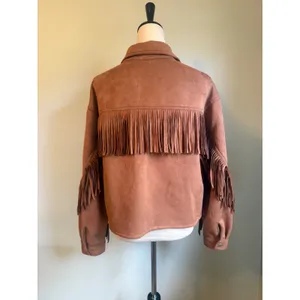 Brown Faux Suede Fringe Western Shacket Brown boho retro y2k Jacket Medium bohem thumbnail 5