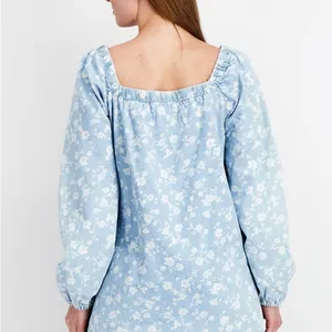 Forever 21 Women Square Neckline Floral Print Mini Dress, Blue/White Combo M thumbnail 10