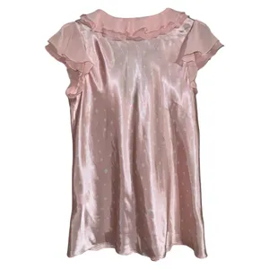 Oscar de la Renta Pink Label Polka Dot Satin‎ Ruffle V-Neck Y2K Top Pink Medium thumbnail 3