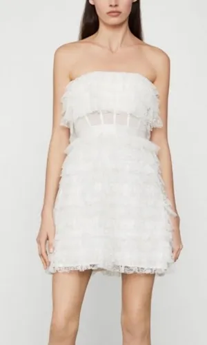 NWT BCBG MaxAzria Tulle Lace Strapless Ruffle Mini Dress Off White Bridal Size 6 thumbnail 1