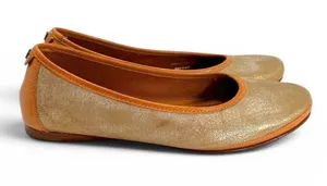 Trask Piper Gold Metallic Brush Off Natural Vachetta Leather Flats thumbnail 1