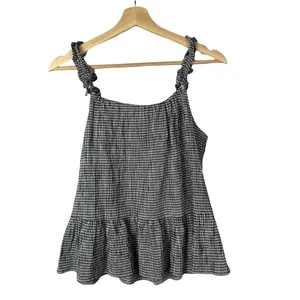 Madewell Ruffle Strap Cami‎ Black & White Gingham Plaid Tank Top 4 thumbnail 4