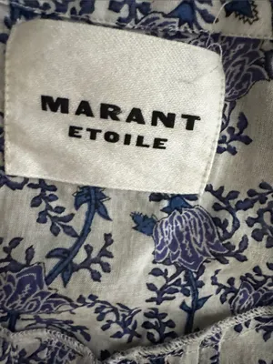 Isabel Marant Étoile Godrana Flutter-Sleeve Blue Floral Ruffle-Sleeve Dress S 44 thumbnail 13