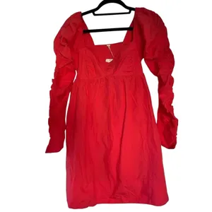 FREE PEOPLE Lindsay Babydoll Dress in Bella Rosa Red Size L New w/ Tag MSRP $138 thumbnail 10