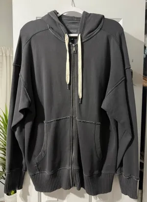 Aerie Oversized Zip-Up Hoodie Distressed thumbnail 1