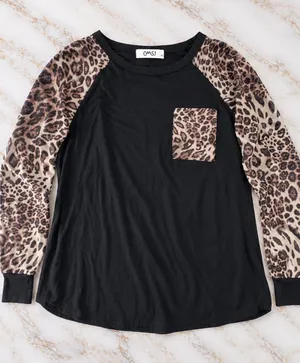 CMSJ Women’s Leopard Print Raglan Long Sleeve Top Black Size M thumbnail 1